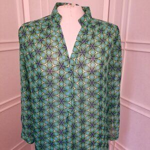 Colorful Blue Green Floral Tunic Blouse
